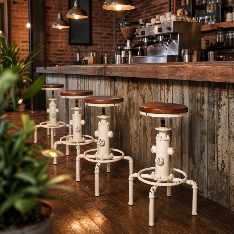 Tabouret de bar industriel avec tabouret de comptoir rétro pour îlot de cuisine, chaise de salle à manger de style campagnard de 24,01 à 29,92 pouces (blanc vieilli)