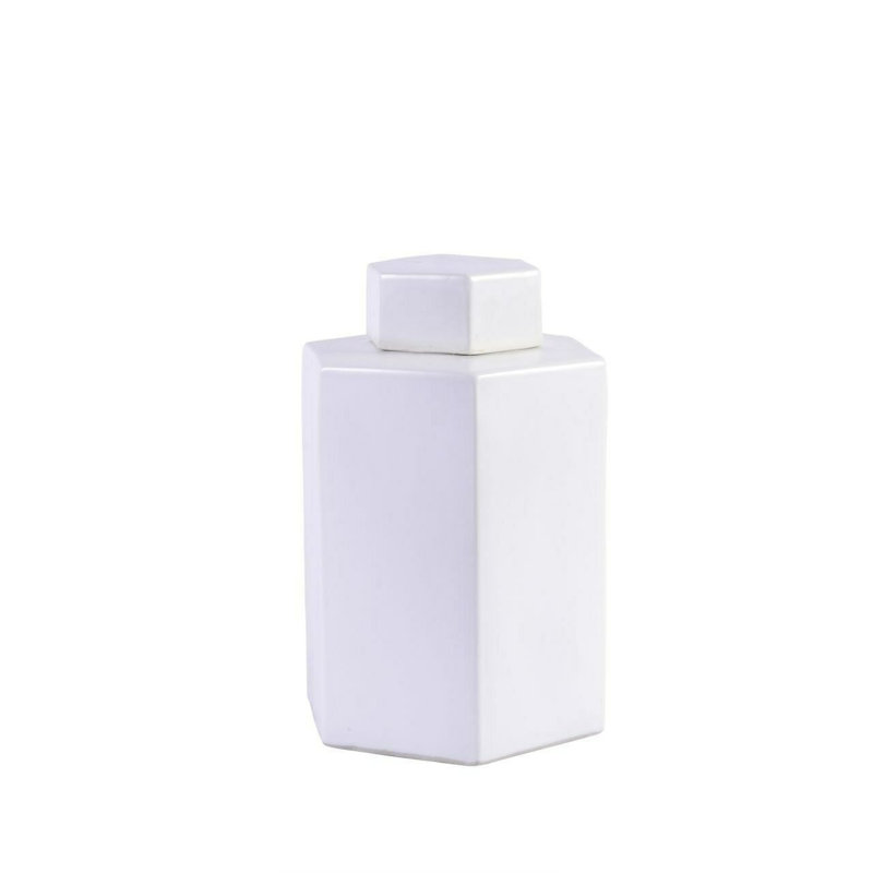 Hex Porcelain China Urns & Jars, 14" H x 10" W x 10" D, White
