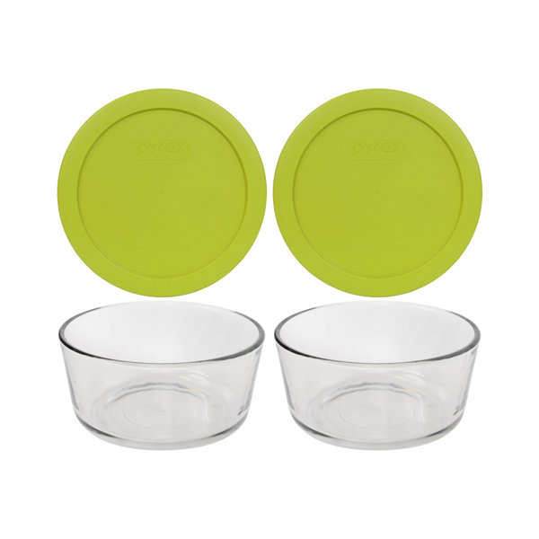 Pyrex 7202-PC Green Replacement Lids – 4 Pack For 1-Cup Glass Bowls, 4" Round