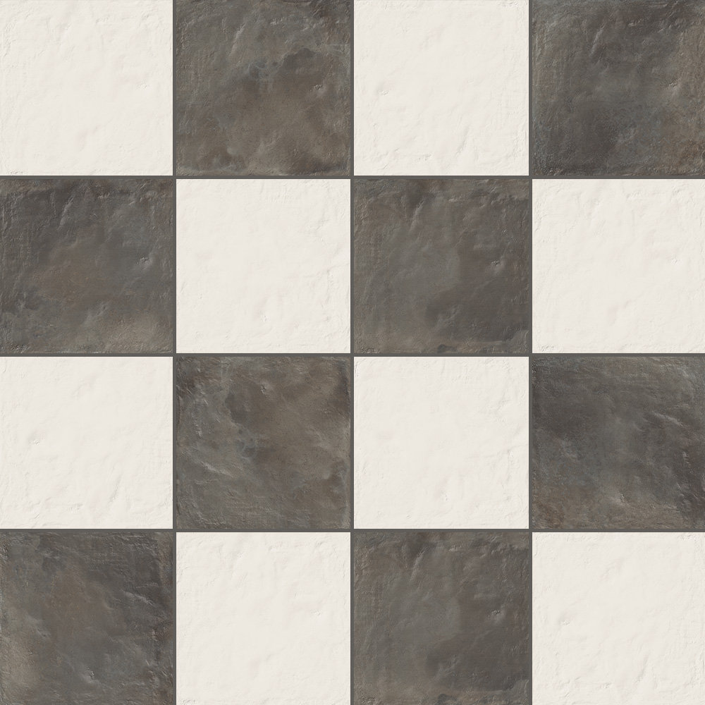 Autumn Essentials Checkerboard 8X8 Porcelain Tile, Graphite/White
