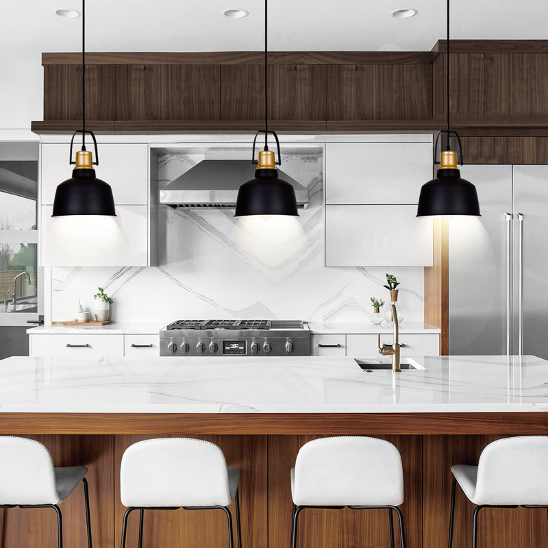 9" Black Pendant Light – Farmhouse Industrial Dome Fixture with 1-Light E26 Bulb Base for Kitchen Island or Dining Room – Adjustable Hanging Height, LED Compatible