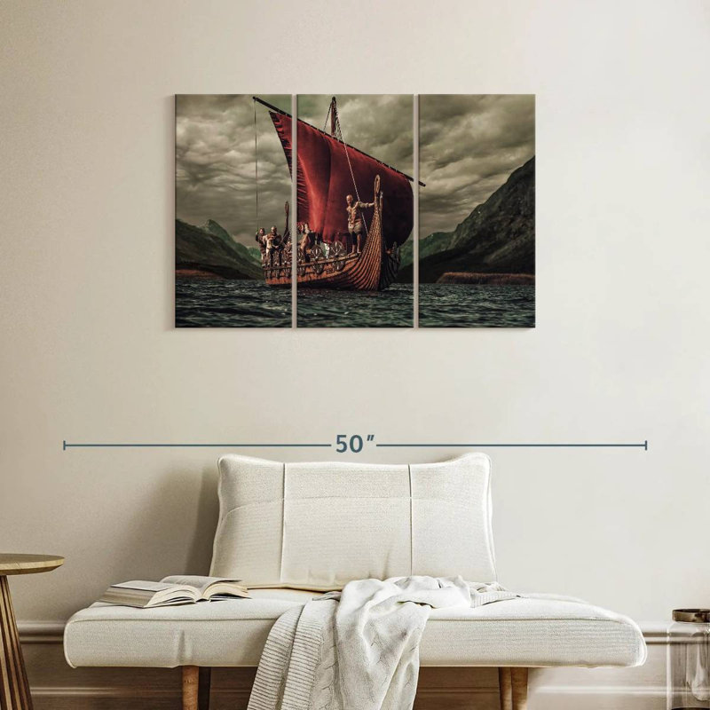 Mehar Vikings sur un bateau Drakkar, H 24 po x l 38 po