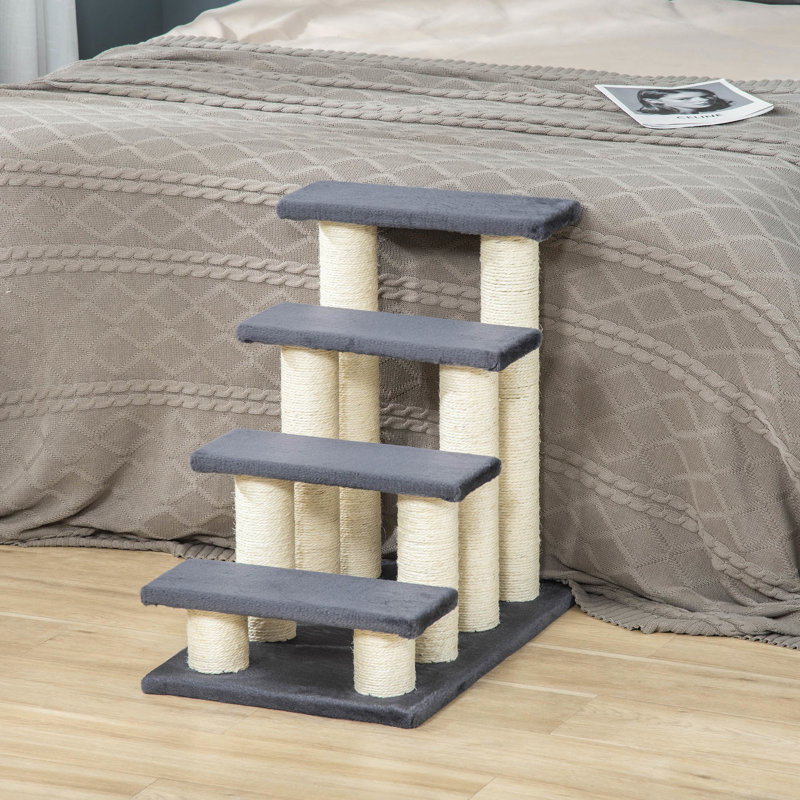 Arbre de renforcement pour os gris avec 4 marches, poteau à griffer pour chats d'intérieur et chiots, tour d'entraînement en forme d'escalier, gris