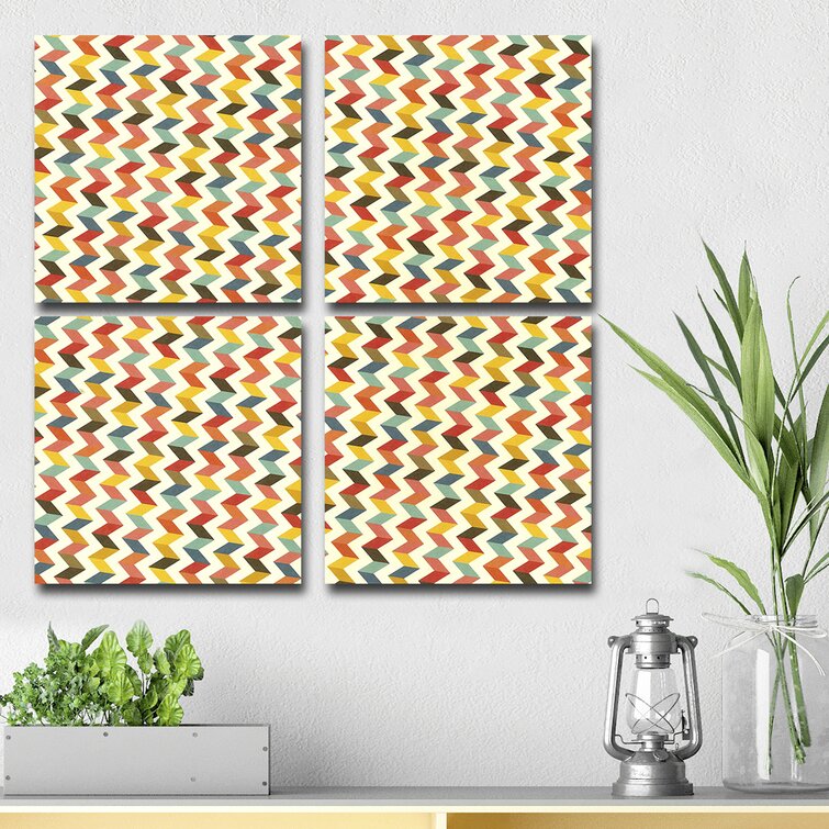 'Geometric Study IV' 4 Piece Framed Graphic Art Print Set on Canvas in Beige/Red