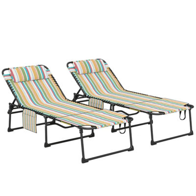 Set Of 2 Folding Chaise Lounge Chairs, 5-level Reclining Outdoor Pool Loungers With Face Reading Hole & Side Storage Pocket