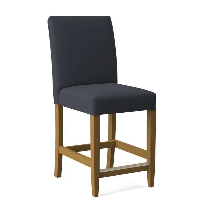 Manhattan Upholstered Stool with Solid Wood Frame, White Textured Performance; 0865-91, Honey Finish