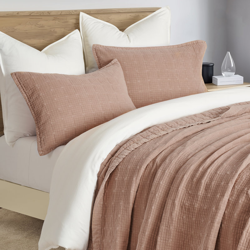 Stonewashed Crinkle Cotton Box Stitch Quilt Set, Terracotta Clay, King Quilt + 2 King Shams