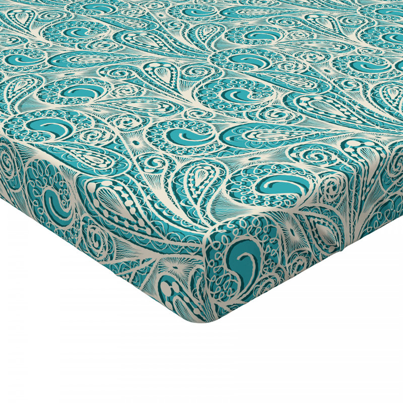Microfiber Paisley Fitted Sheet, Twin XL Fitted Sheet, Teal Paisley