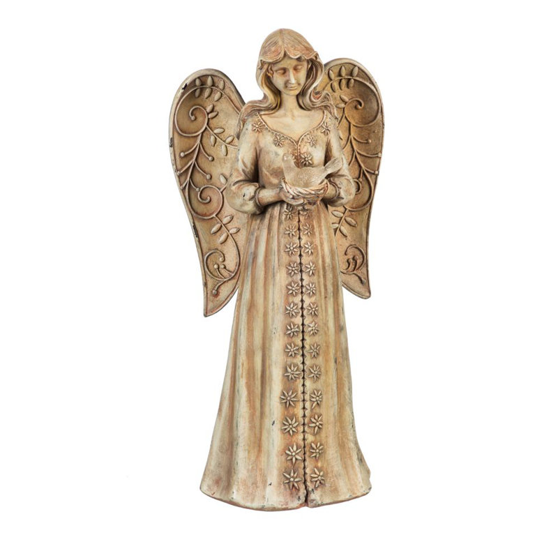 Statue de jardin à pile del ange avec oiseau Aule