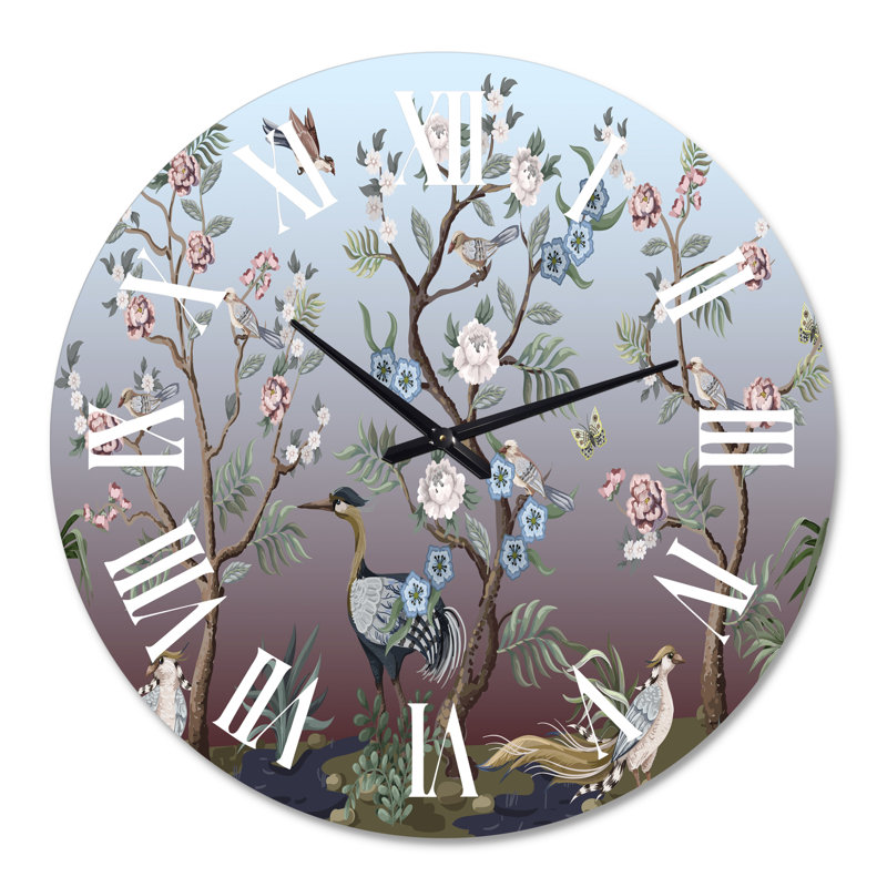 Chinoiserie avec oiseaux et pivoines - horloge murale traditionnelle, Grand
