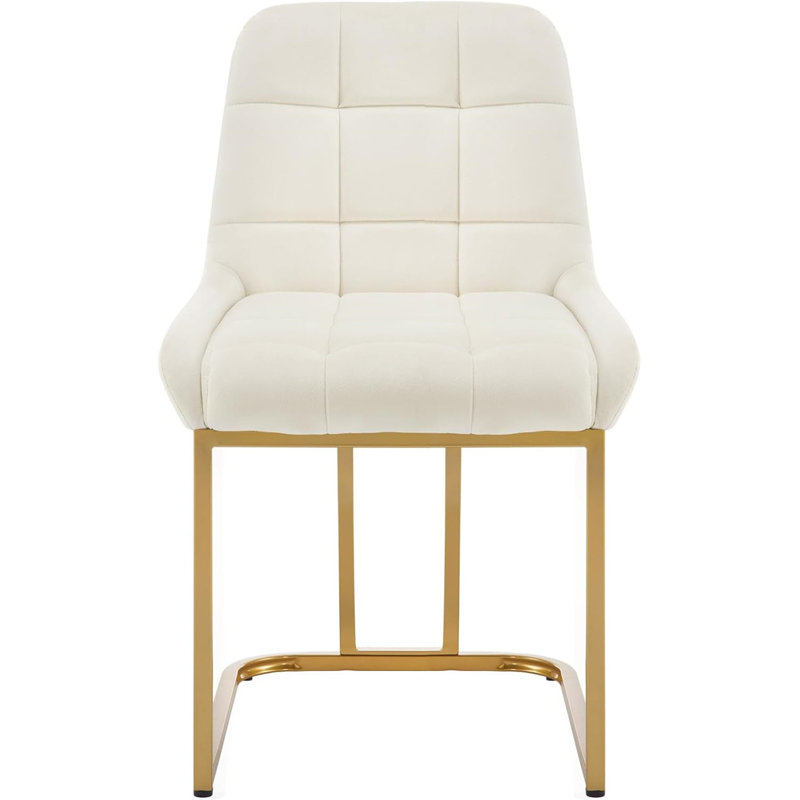 Aunna 49cm H Velvet Upholstered Metal Upholstered Back Cantilever Chair, Cream, 2
