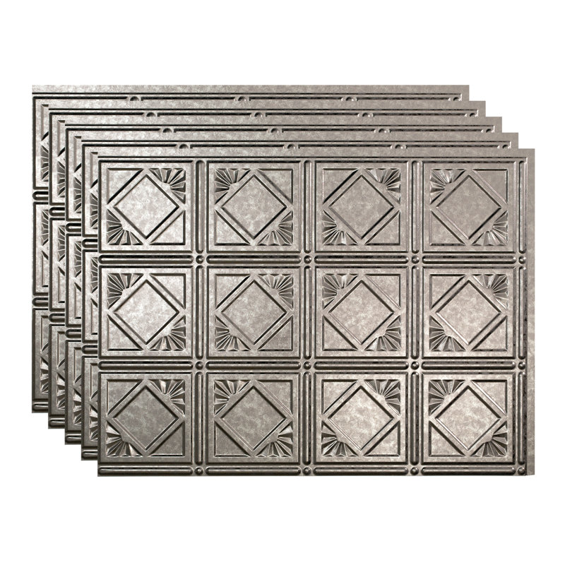 FASÄDE Traditional Style/Pattern 4 Decorative Vinyl Backsplash 15 sq ft Kit, Galvanized Steel