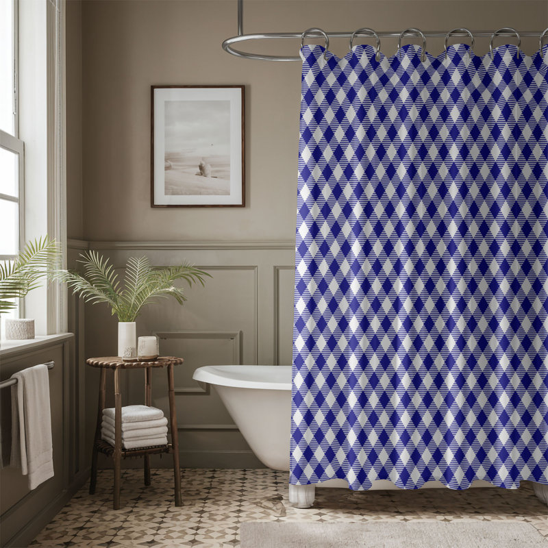 Navy White Blocks - Premium Shower Curtain, 74" H x 71" W