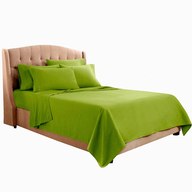 Luxury Soft 1800 Series Bed Sheet Set - Deep Pocket Fitted Sheet & Extra Pillowcases - Flex-Top Calla Green Bedding - Premier Comfort Sheets