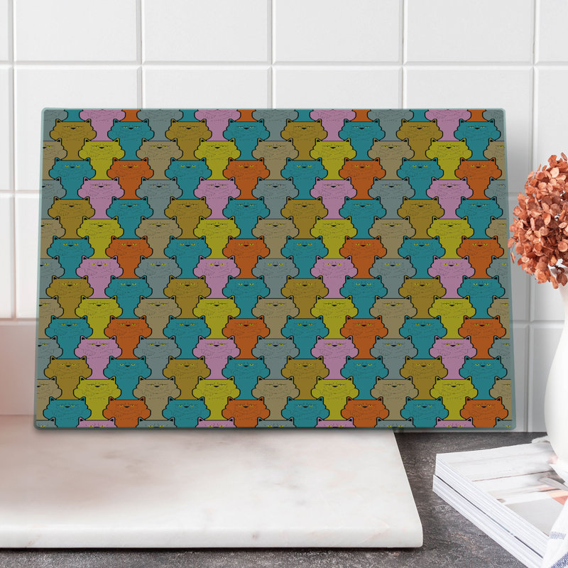 Ambesonne Funny Cutting Board Large Size Colorful Grumpy Face Cats Multicolor