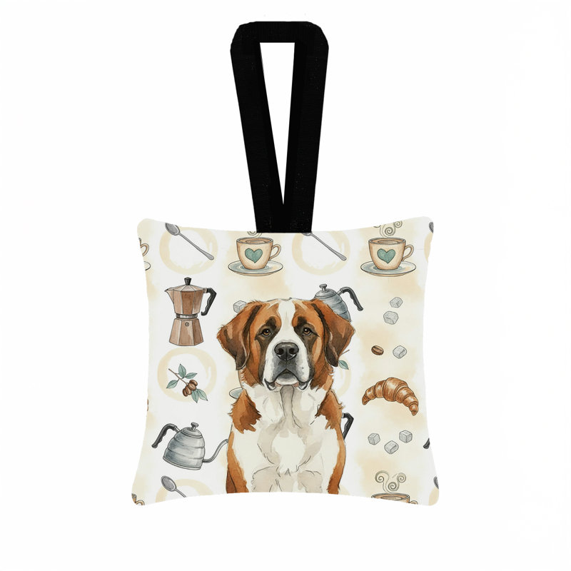 Ornement carré en tissu brun et blanc Saint Bernard, Saint Bernard Brown and White