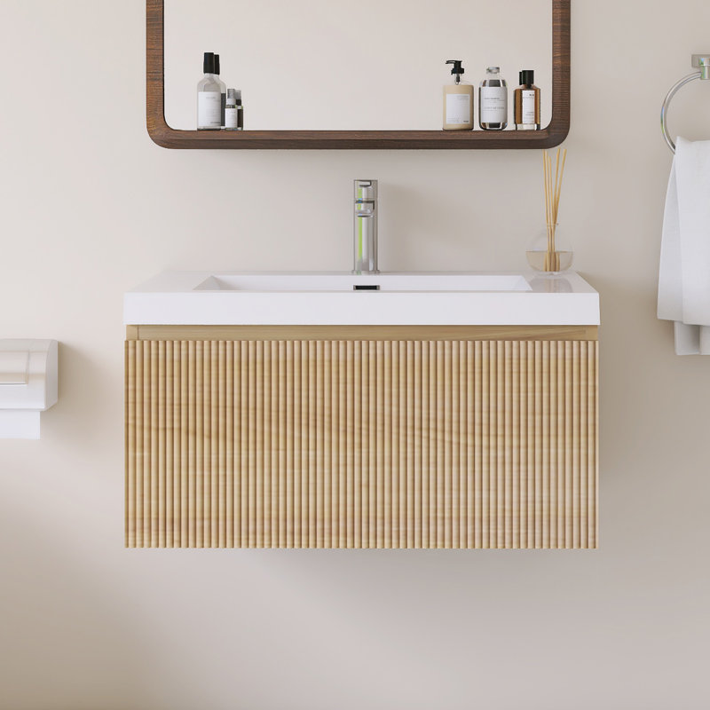 Meuble-lavabo mural simple 30 po avec lavabo à surface solide blanc brillant, 30"