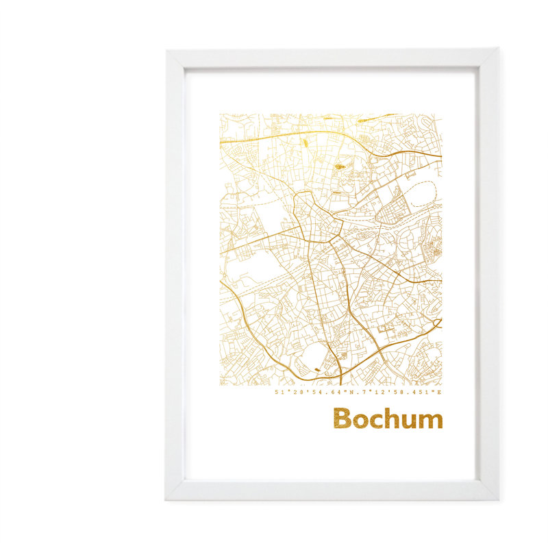 Bochum Map - Single Picture Frame Print, 42.5cm H x 32.5cm W x 3.5cm D