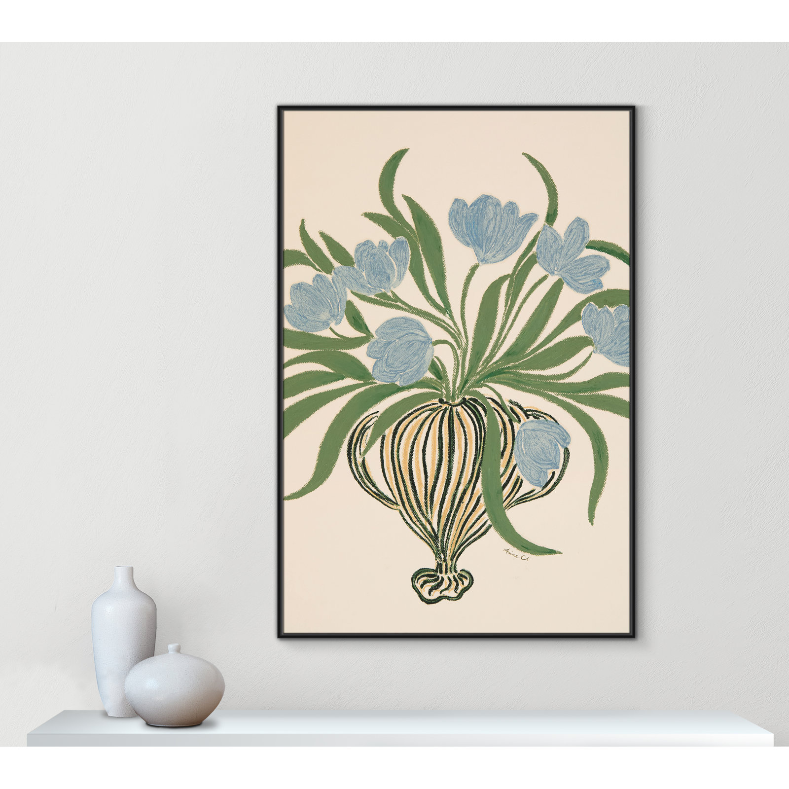 Colette "La Poire Blue Tulips" Print, 61.5" H x 41.5" W, Black