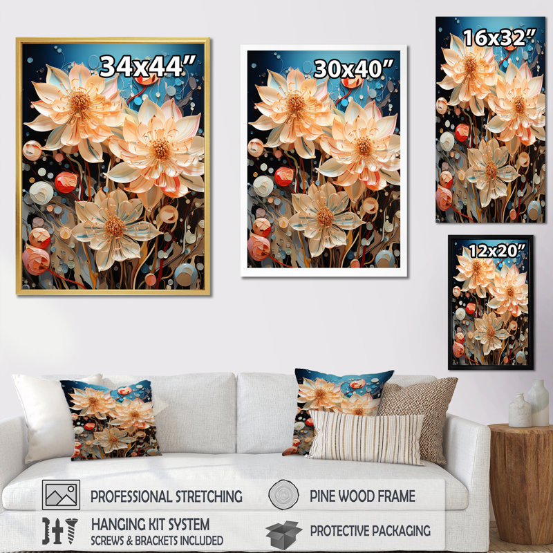Berhamstead " China Graceful Blossoms VI ", 20" H x 12" W x 1" D, White Floater Framed