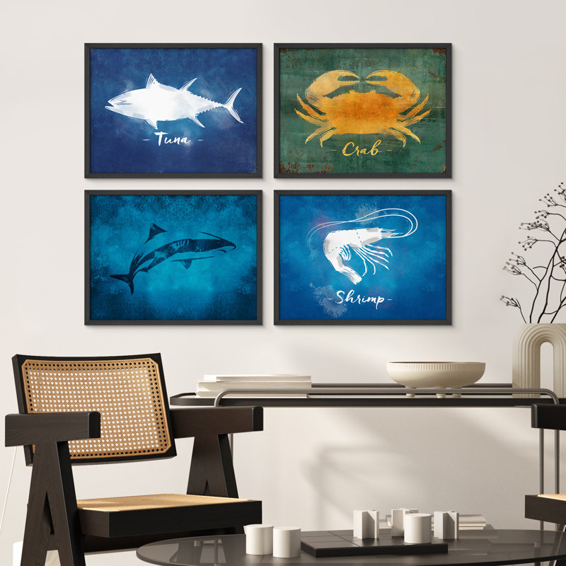 Reproduction d'art encadré de thon crabe, H 11 po x l 14 po, Noir, noir, noir, noir