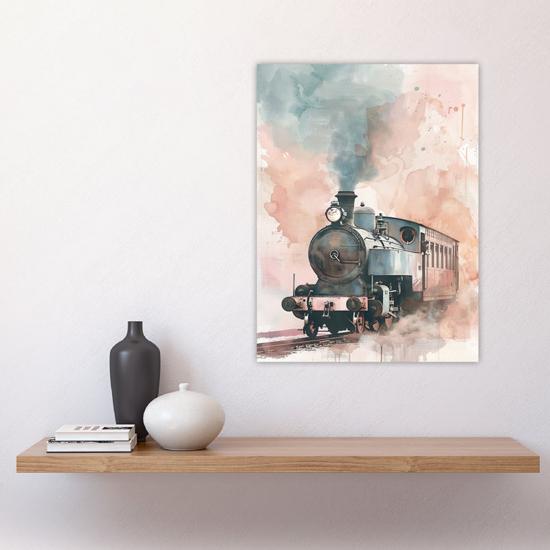 Steam Train Pink Watercolour Railfan Spotter Wall Art Print