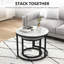 2 Pack Round Nest Glass Side Tables, Sleek Marble Effect Steel Frame Living Room Accent Tables, White