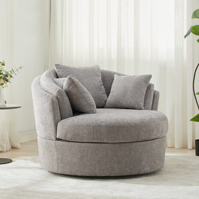 43.3" W Oversized Upholstered Swivel Barrel Chair