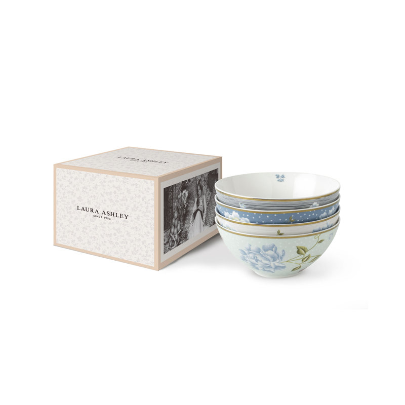 Heritage Blue and White Ceramic Cereal Bowls Set of 4