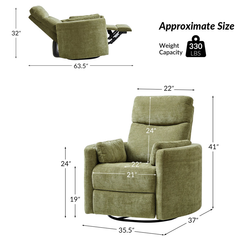 Anneisha Contemporary Swivel Rocker Power Recliner with Moveable Pillows (Set of 2), Green