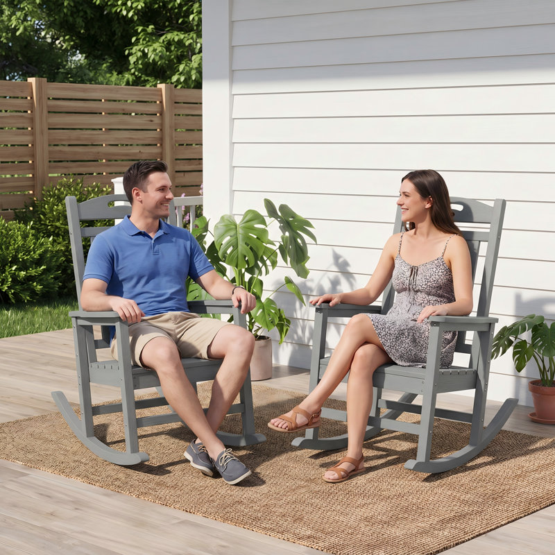 Outdoor Patio HDPE Rocking Adirondack Chair, Gray