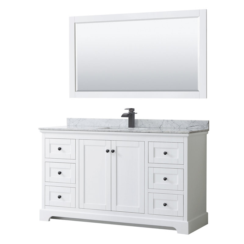 Avery 60'' Single Bathroom Vanity with Stone Top, White, Matte Black