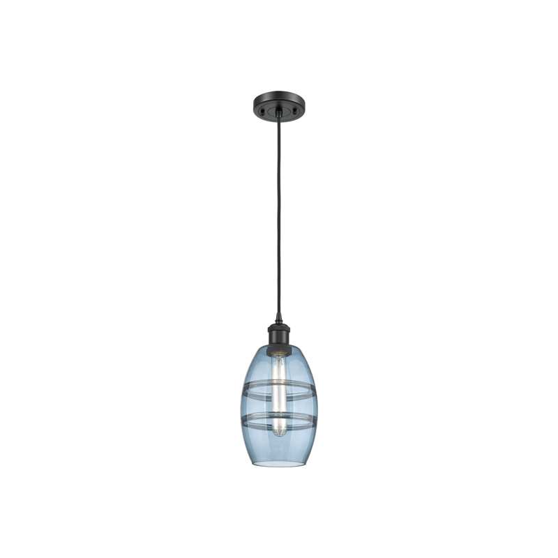 Luminaire suspendu 1 lumière Absalat, H 8,13 po x l 5,88 po x P 5,88 po, Bleu princesse, Noir mat
