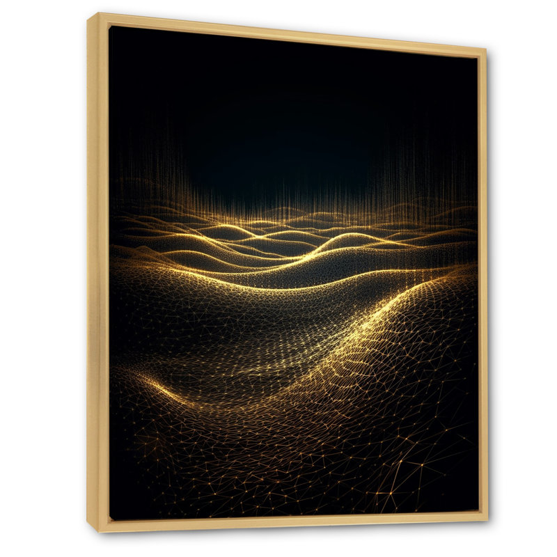 Reproduction sur toile de formes abstraites de lumière dorée réfléchie sur des vagues concentriques, Cadre naturel flottant