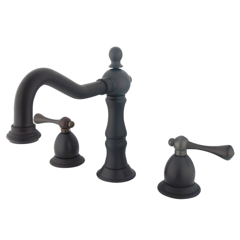 Kingston Brass Heritage Two-Handle 3-Hole Deck Mount Widespread Bathroom Faucet with Brass Pop-Up Drain, Oil Rubbed Bronze