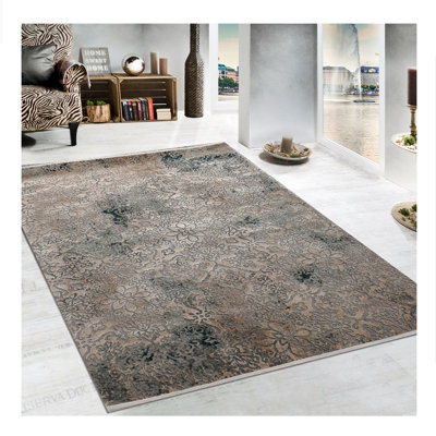 Tapis de zone gris/brun 6,5 pi x 10 pi floral Bellefonte