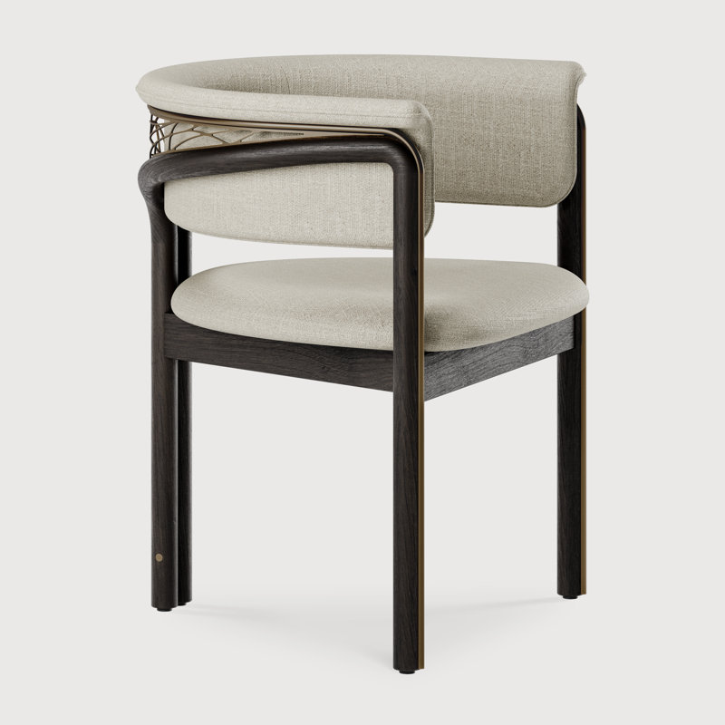 Chaise de salle à manger Volita - chêne verni - métal de couleur laiton - velours tabac, Brun, Bois de chêne