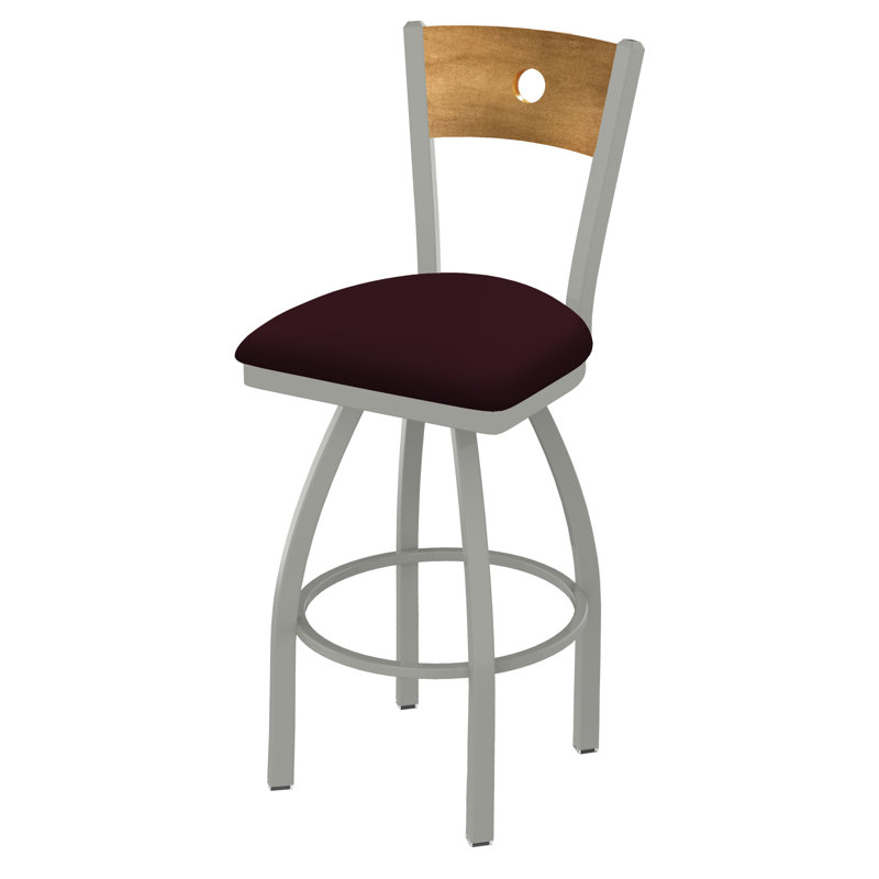 830 Voltaire Swivel Bar & Counter Stool, Medium Maple, Canter Bordeaux Vinyl / Anodized Nickel Frame