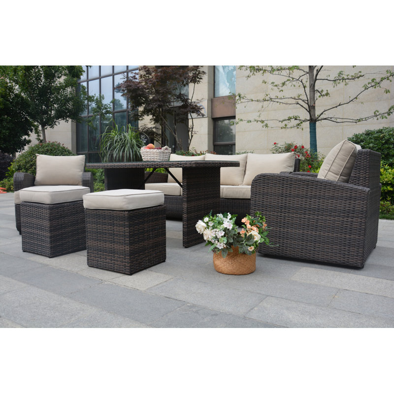 Ensemble de conversation en osier / rotin pour 8 personnes avec coussins Manhattan