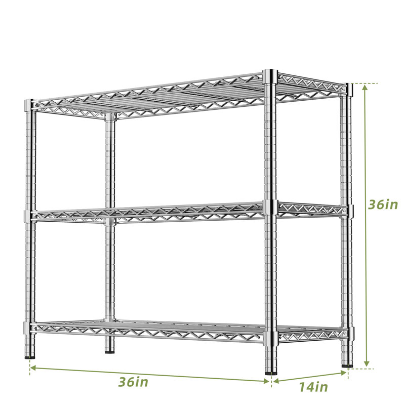 Wire Shelving Unit, (3 Shelves) 36"H x 14"W x 36"D, Silver