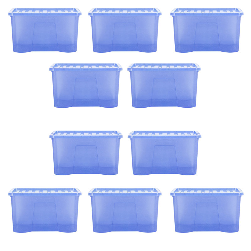 Wham Crystal 60L Plastic Storage Box Pack of 10 Tint Sparkle Blue