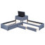 Lit plateforme tapissier en L avec lit gigogne et deux tiroirs reliés par un bureau intégré, simple, gris