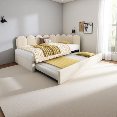 Upholstered Bed Daybed With Pull-Out Bed, Twin Size Single Sofa Bed，Metal Slatted Frame, Velvet