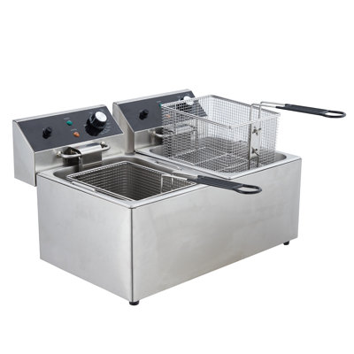 Friteuse électrique commerciale 24L 25,36 pte avec panier, friteuse à huile détachable en acier inoxydable 3600W, contrôle de la température réglable pour la friture au restaurant et à la maison