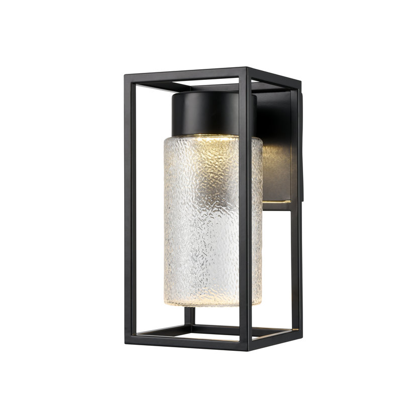 1 - Light Integrated LED Black Outdoor Wall Sconce with Textured Glass , 11" H x 5.5" W x 7" D