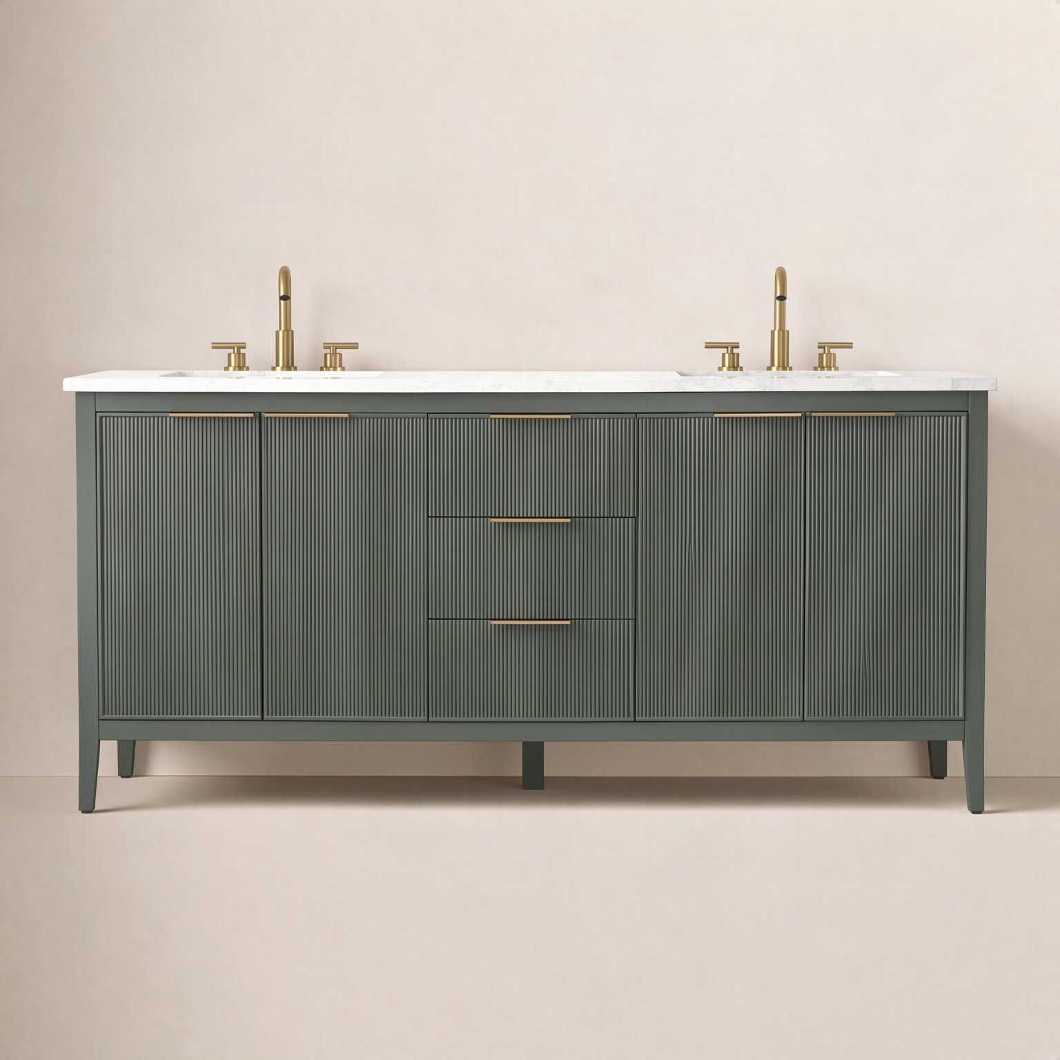 Bilroy 72" Pine Double Bathroom Vanity, Vintage Green/Brushed Bronze