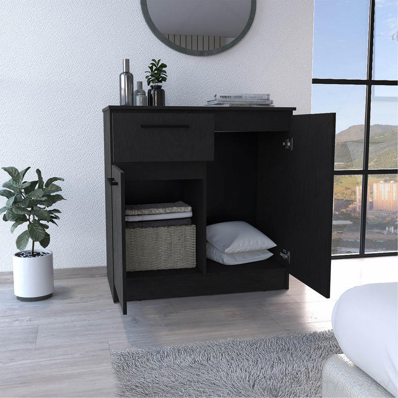 Commode à 2 portes et tiroir simple, noir