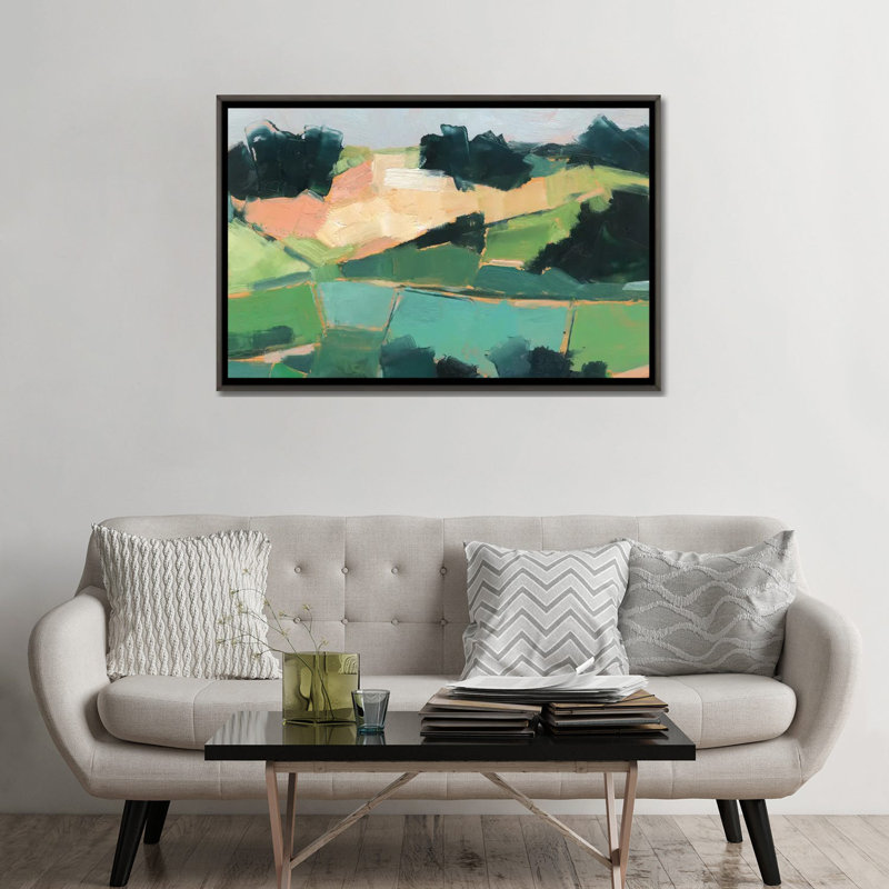 «Rolling Fields II» par Ethan Harper - reproduction d'art, H 32 po x l 48 po x 1,5 po, Toile avec cadre gris, Pas de tapis