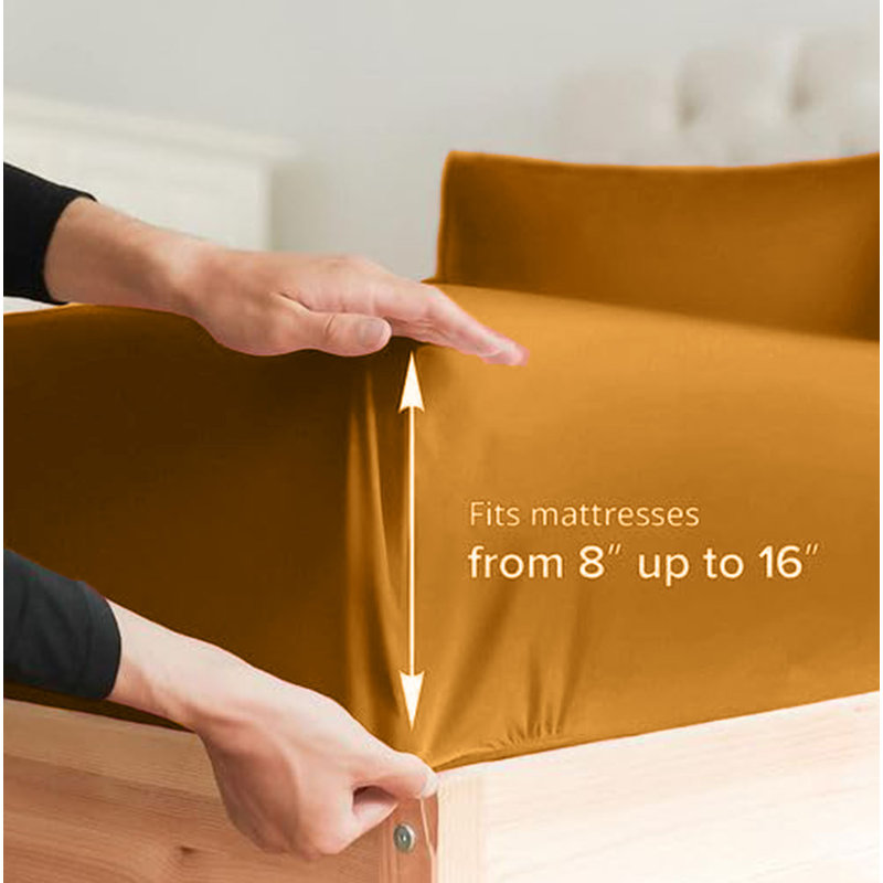  Ensemble de draps en rayonne de bambou 4 pièces Premium Luxury, Ensemble de draps pour lit simple avec deux taies , Orangé