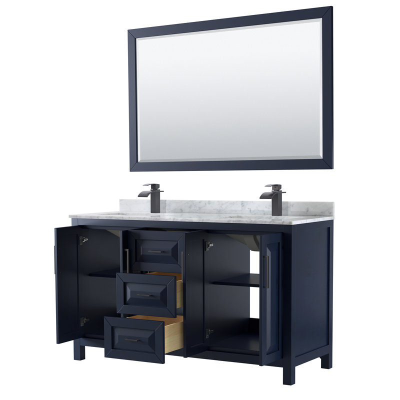 Ensemble de meuble-lavabo double avec miroir Daria, Bleu très foncé, Noir mat, 72"